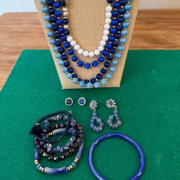 12 Blue Pieces Artisan and Vintage Jewelry Bundle - Picture 1 of 7